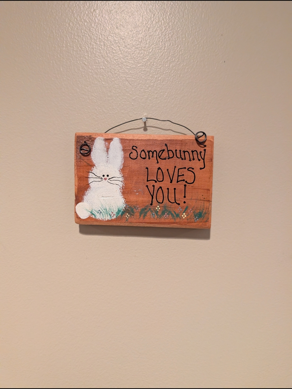 Somebunny Loves You! White Bunny Wall Sign - Rustic Home Wall Decor